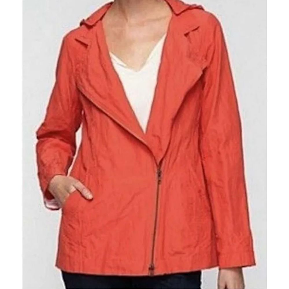 ✨Eileen Fisher Rumpled Cotton Steel RED LORY Asym Zip Sz Small Jacket✨